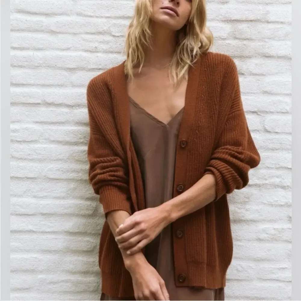 Jenni Kayne RARE Cinnamon Brown Cashmere Cocoon Cardigan Sweater Size XL